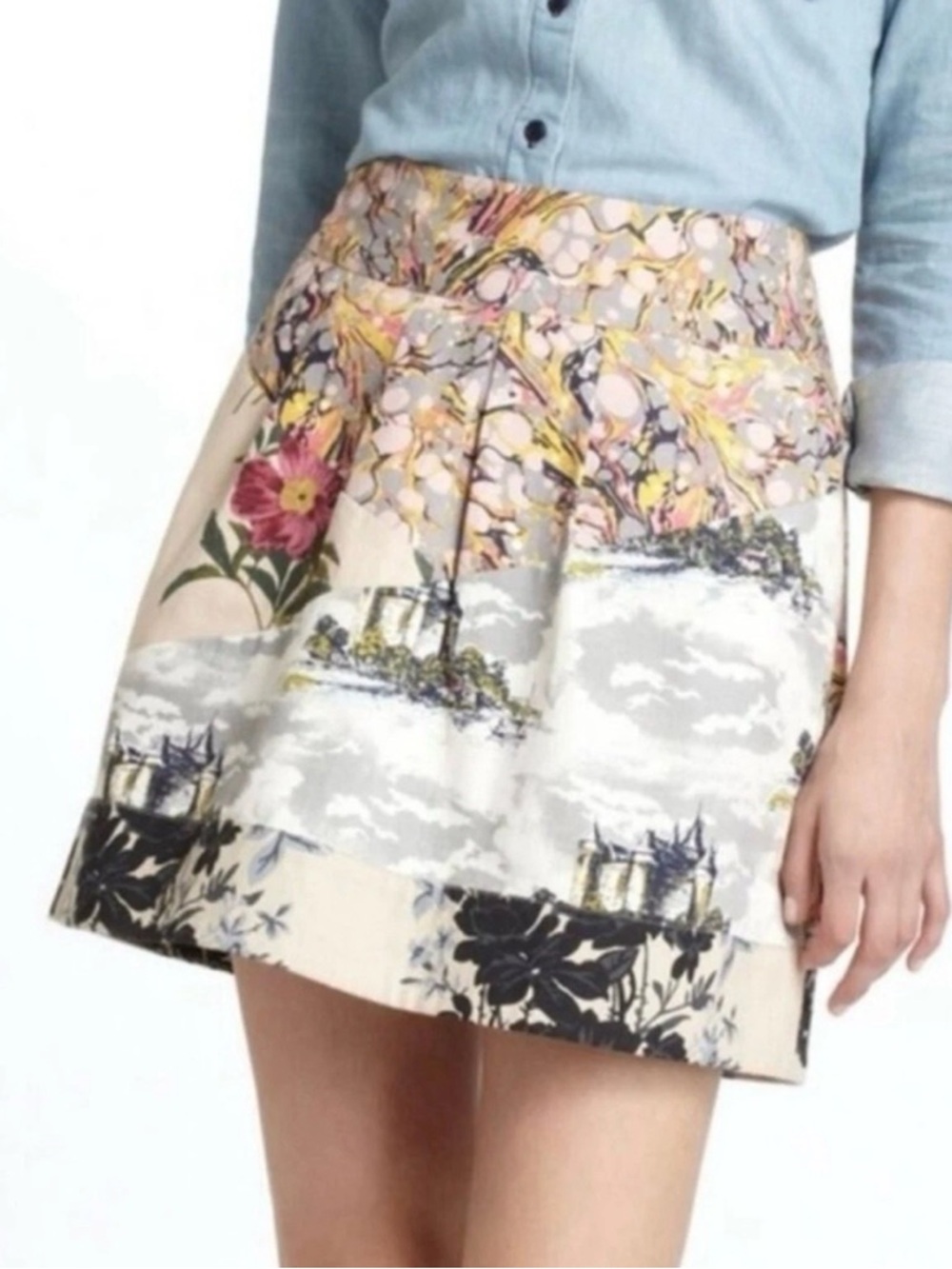 Anthropologie Leifnotes Mini Skirt Womens Size 12 Fortress Floral Pleated Short - Picture 3 of 11